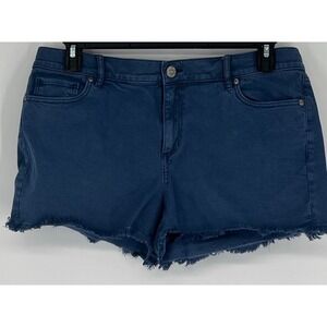 LOFT Denim Shorts Women 12 31 Blue Raw Hem Frayed Stretch Mid Rise Casual Pocket